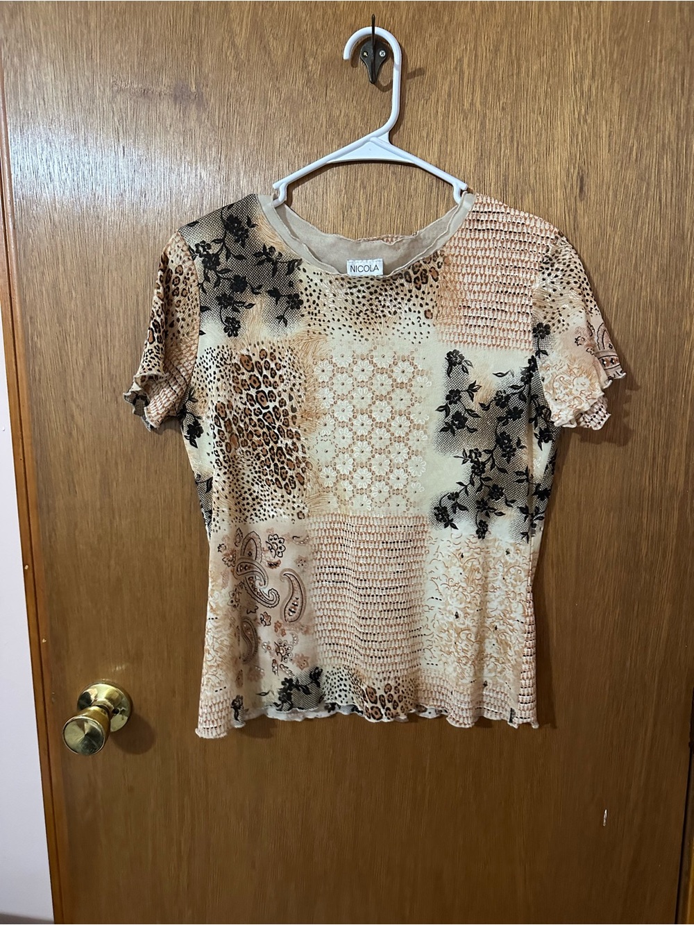 Vintage Y2k 00s Nicola Double Mesh Patchwork Style Top Size M